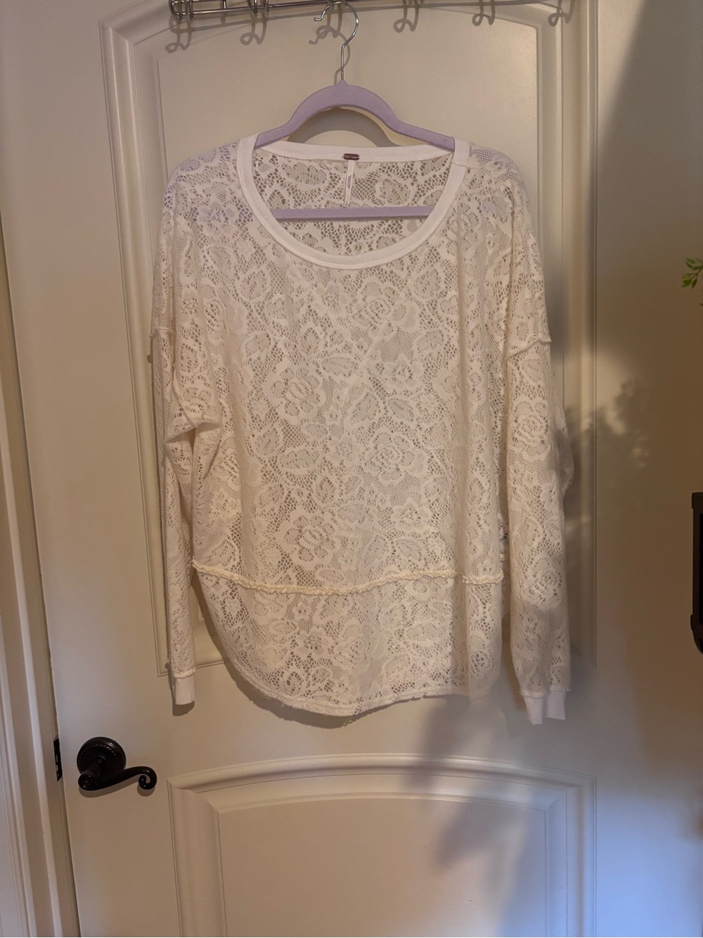 Free People Cream Floral Lace Pullover
